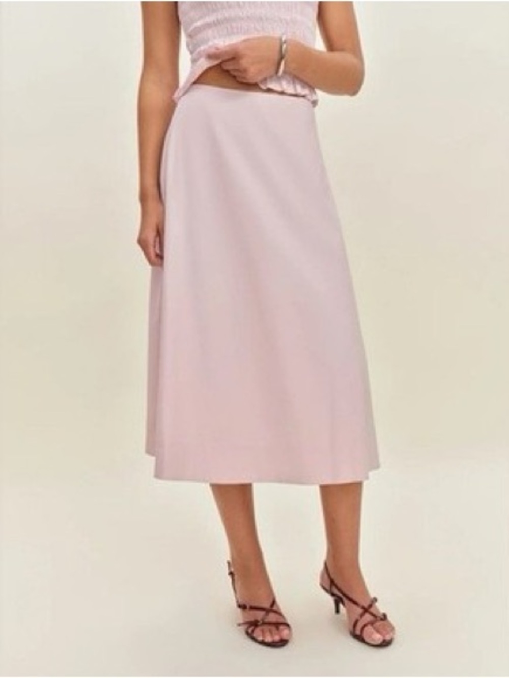new Reformation Laguna cotton poplin midi skirt cherry blossom pink